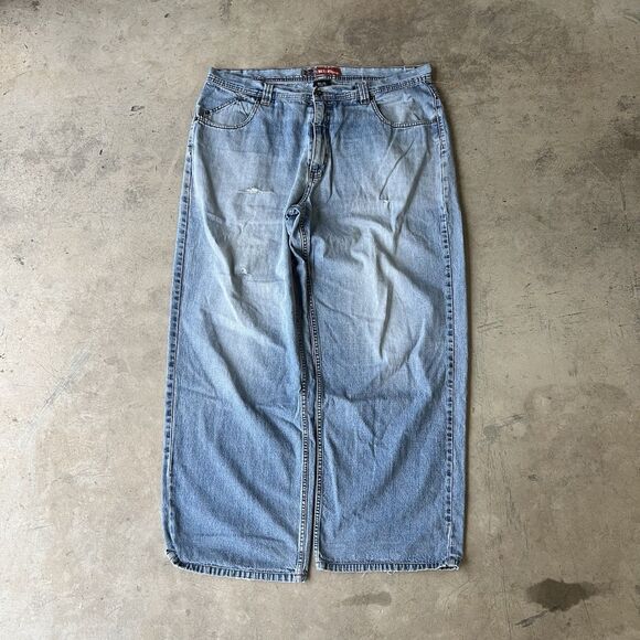 Vintage Anchor Blue Beyond Baggy Jeans 38 32 Navy Blue Distressed Skater Grunge - Picture 1 of 5